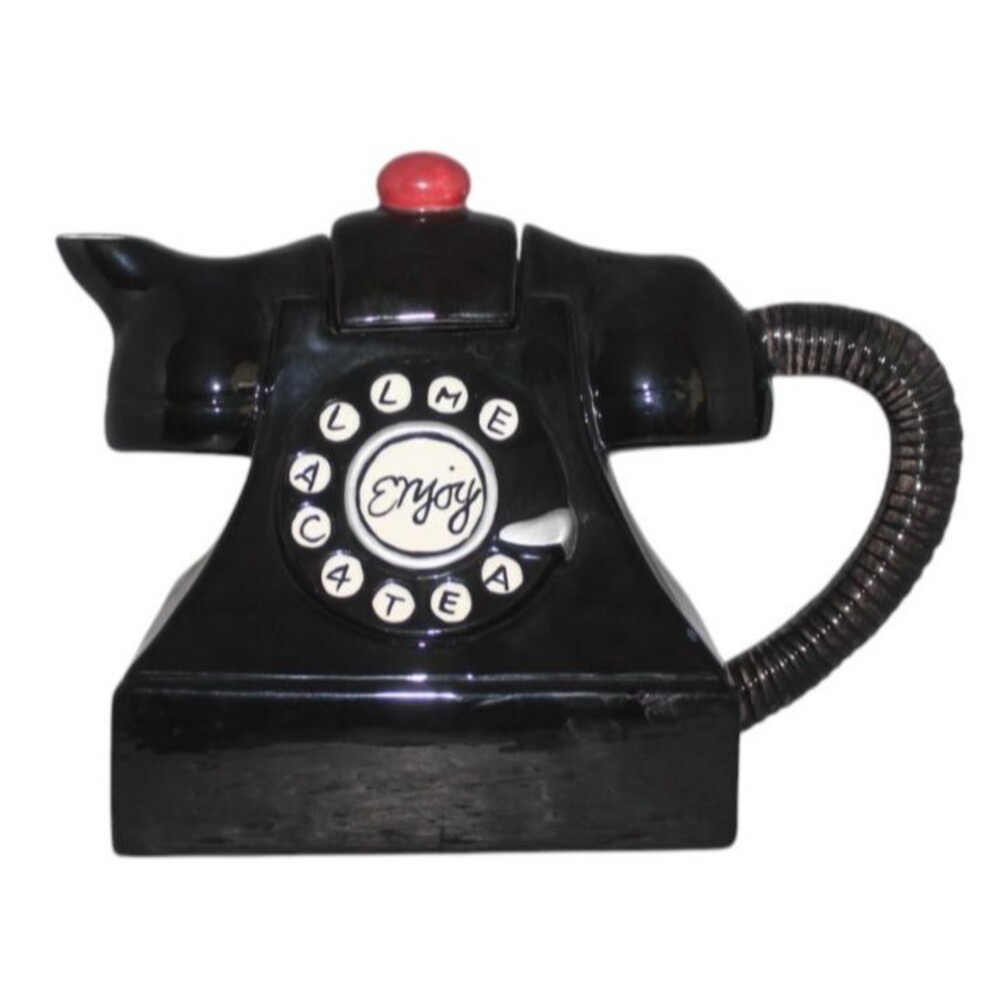 Vandor 1995 Pelzman Designs Call Me 4 Tea Black Ceramic Rotary Telephone Teapot